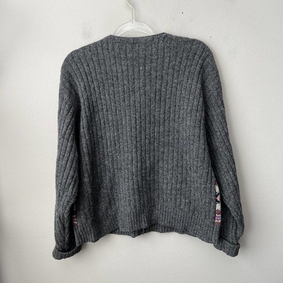 Northern Reflections Womens Fair Isle 100% Wool Full Zip Sweater Gray Nordic Vtg - Picture 9 of 11